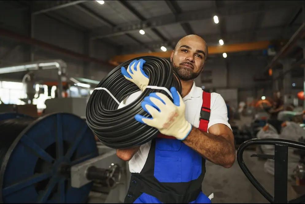 Técnico trabalhando com cabos